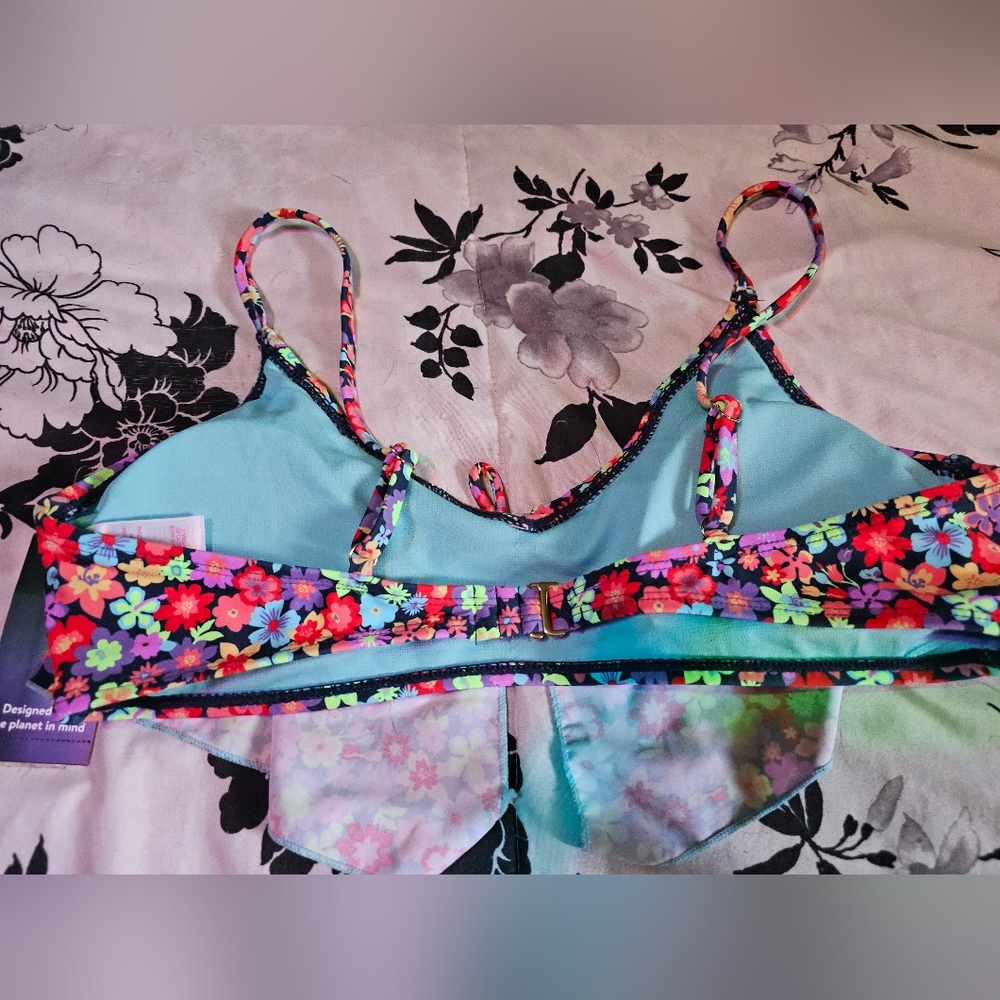 Bikini Top Flowers Flutter Ruffle Style Large - Picture 3 of 5